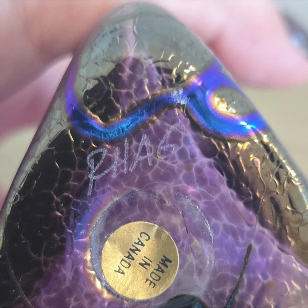 Robert HeId Iridescent Purple Art Glass Vase w/Metallic Blue Signed